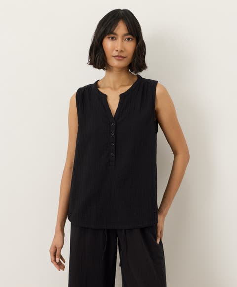 Organic Cotton Coastal Double Gauze Henley Tank