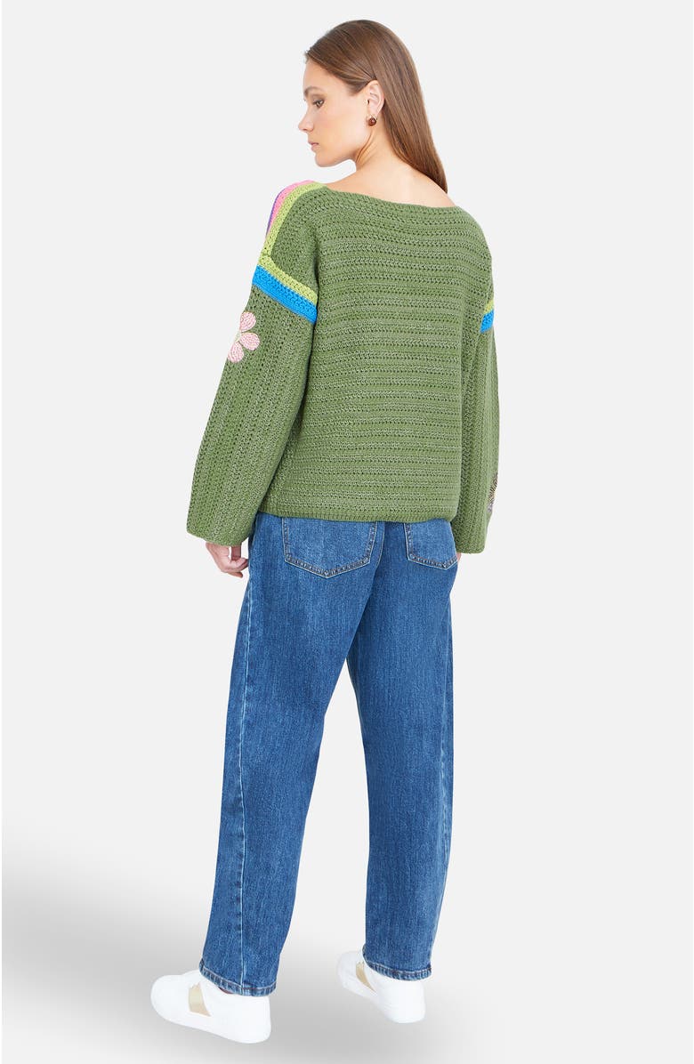 Yumi Crochet Flower Jumper, Alternate, color, Green