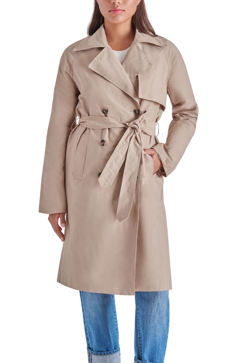 Steve Madden Double Breasted Cotton Blend Trench Coat, Alternate, color, 