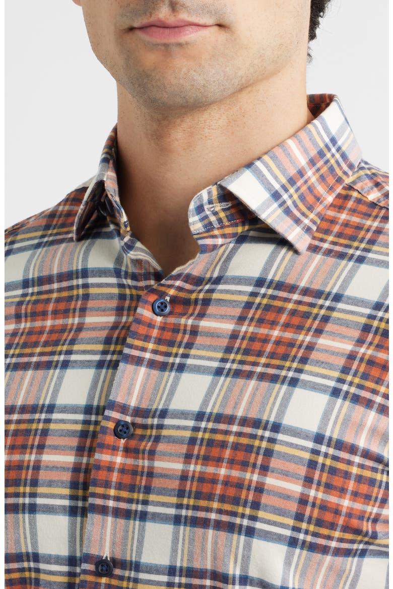 Knick Plaid Stretch Cotton-Blend Flannel Button-Up Shirt, Alternate, color, PUMPKIN