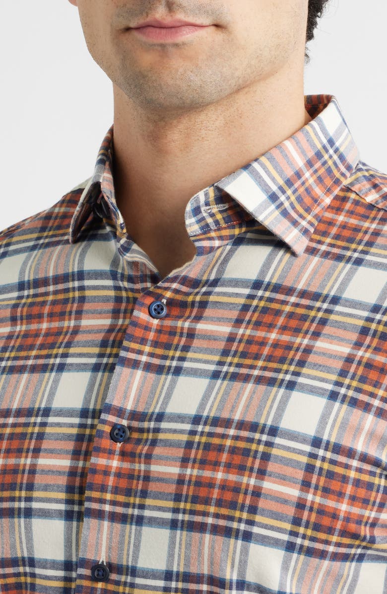 johnnie-O Knick Plaid Stretch Cotton-Blend Flannel Button-Up Shirt, Alternate, color, Pumpkin