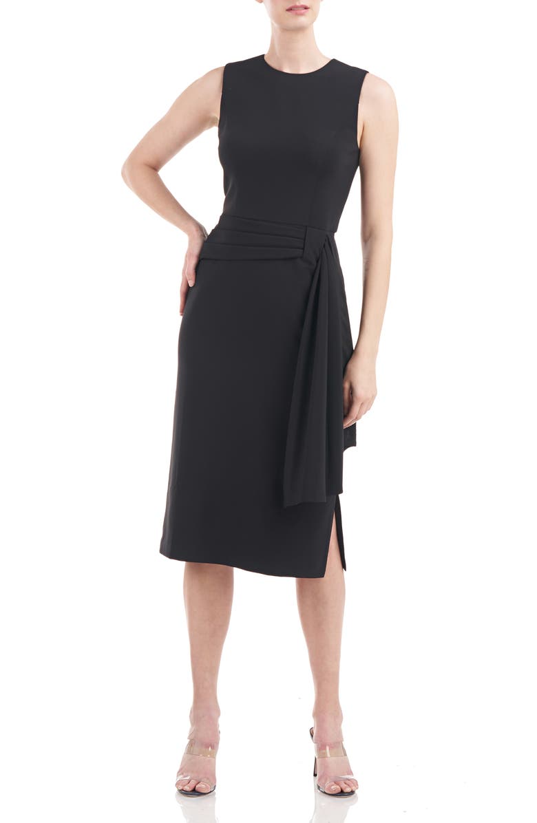 Kay Unger Raven Draped Sheath Midi Dress, Main, color, 