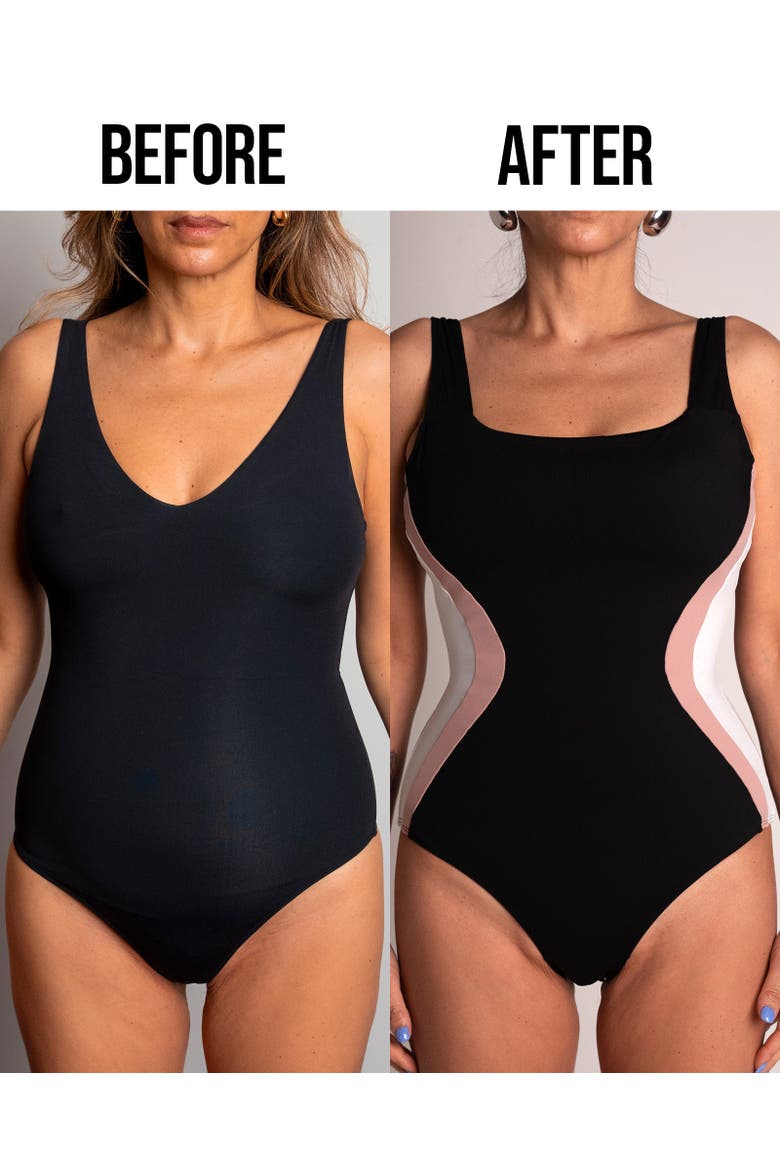 Mega Sculpting Square Neck One Piece Swimsuit, Alternate, color, Contour Black/Rose/White