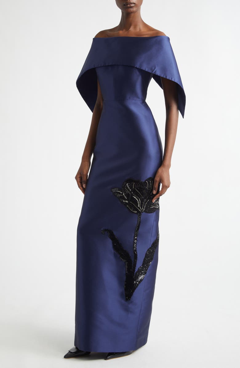 Erdem Beaded Off the Shoulder Mikado Column Gown, Alternate, color, 