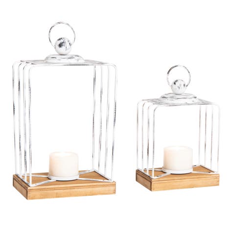 Multicolor Harvest Rustic Lanterns Set of 2 Metal Candle Holders