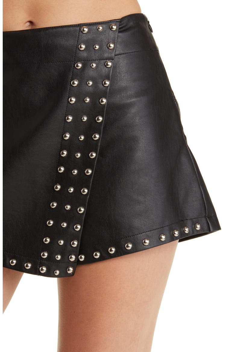 Emmy Studded Faux Leather Miniskort, Alternate, color, BLACK