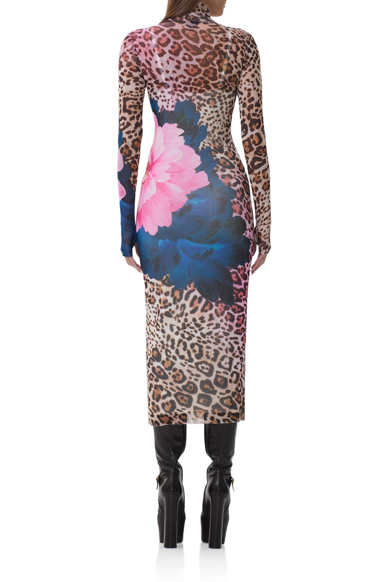 Shailene Long Sleeve Mesh Midi Dress, Alternate, color, ANIMAL BLOCK PEONY