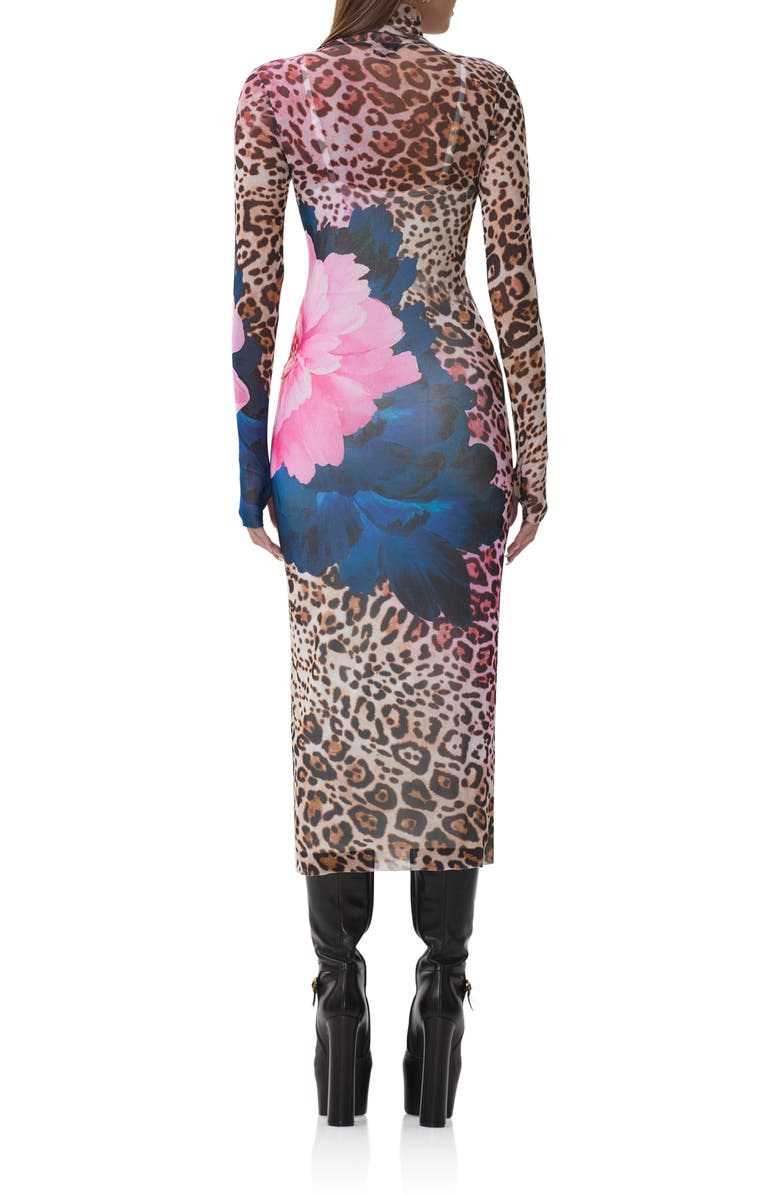 AFRM Shailene Long Sleeve Mesh Midi Dress, Alternate, color, Animal Block Peony