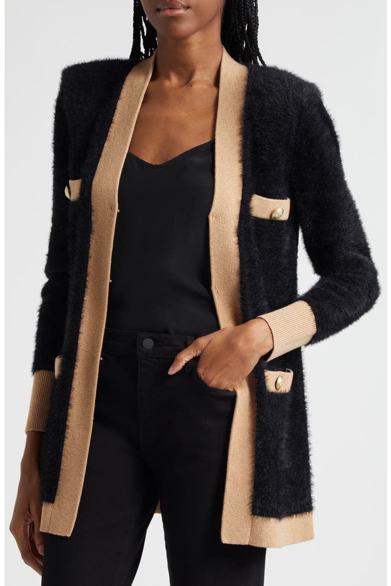 Elin 4-Pocket Cardigan, Alternate, color, CAMEL/ BLACK