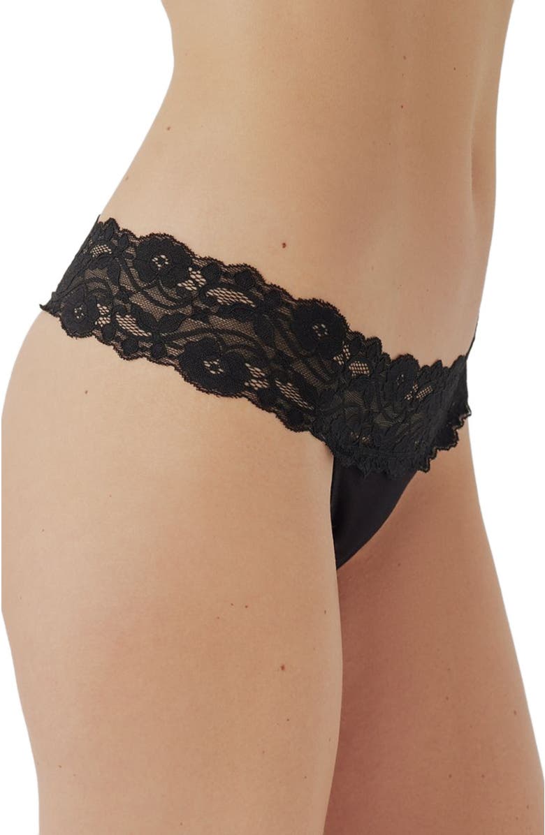 Pact Organic Cotton Lace Waist Thong 3-Pack, Alternate, color, Black