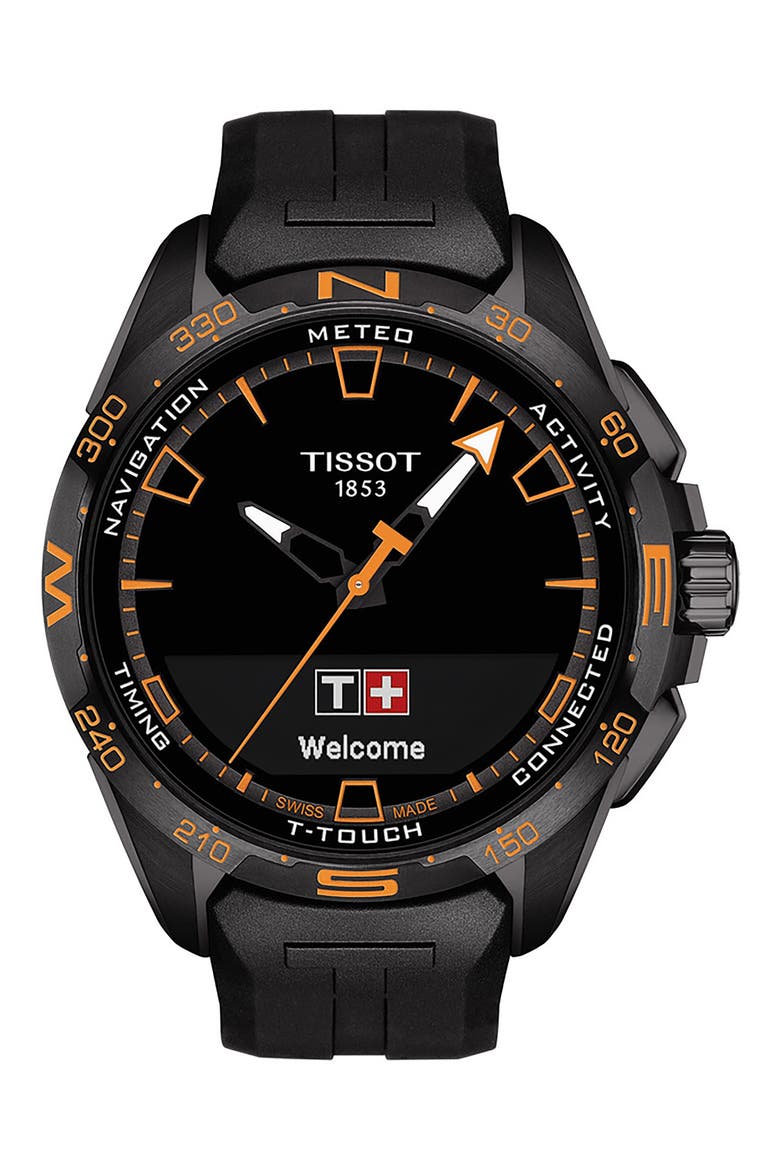 T-Touch Connect Solar Smart Silicone Strap Watch, 47.5mm, Main, color, BLACK