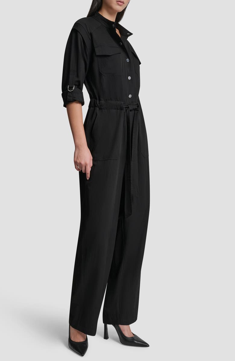 DKNY Long Sleeve Jumpsuit, Alternate, color, Black