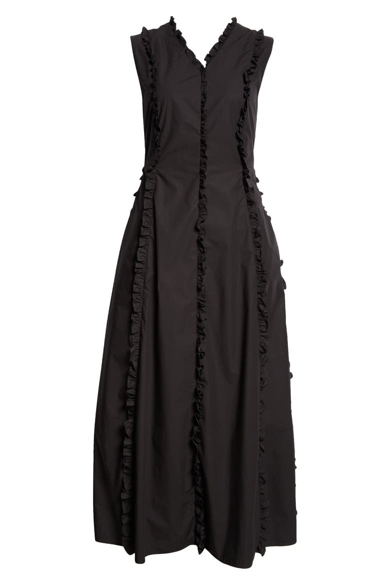 Milena Sleeveless Ruffle Midi Dress, Alternate, color, BLACK