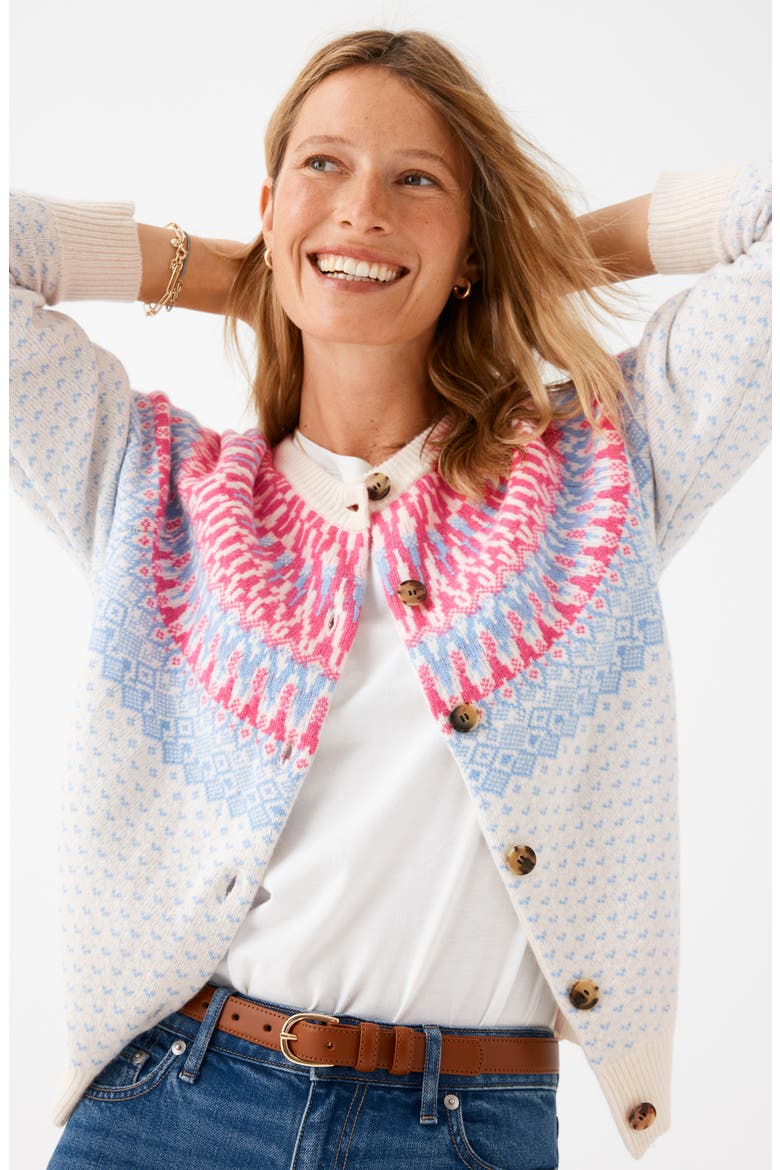 Fair Isle Merino Wool Blend Cardigan, Alternate, color, MARSHMALLOW