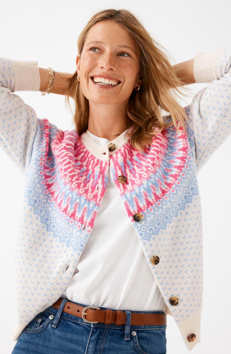 vineyard vines Fair Isle Merino Wool Blend Cardigan, Alternate, color, Marshmallow