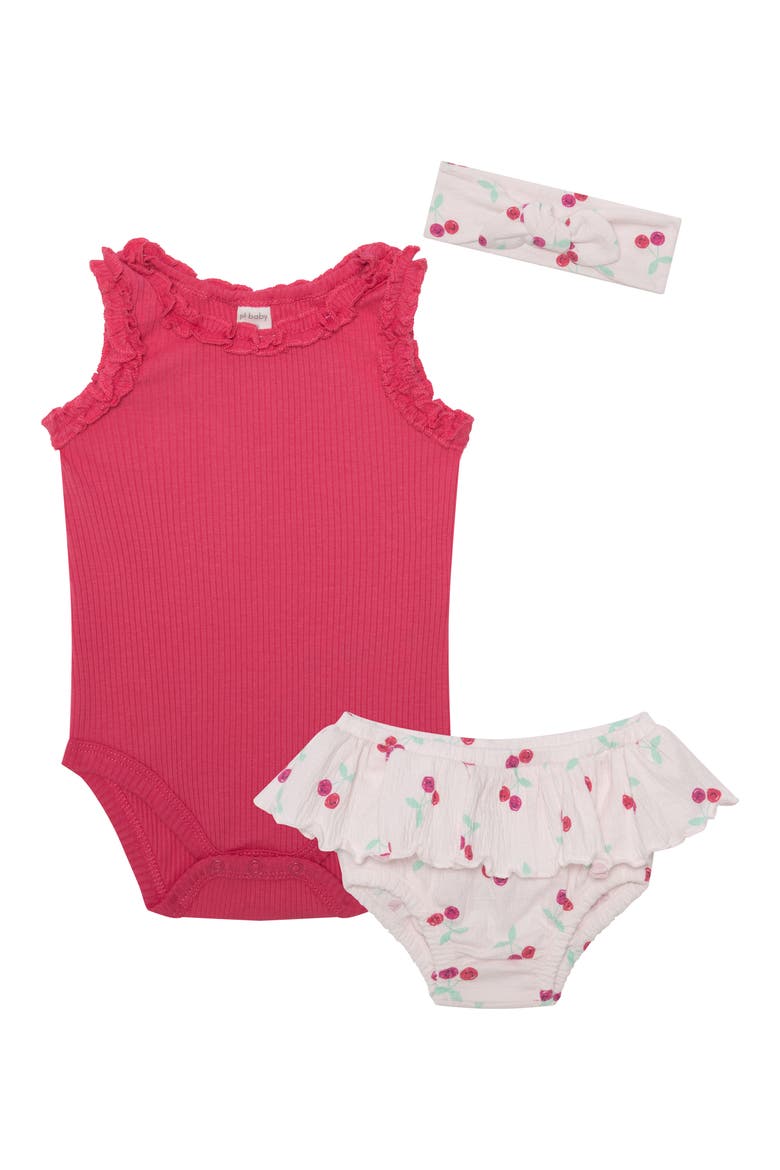 Cherries Bodysuit, Headband & Bloomers Set, Main, color, CHERRIES