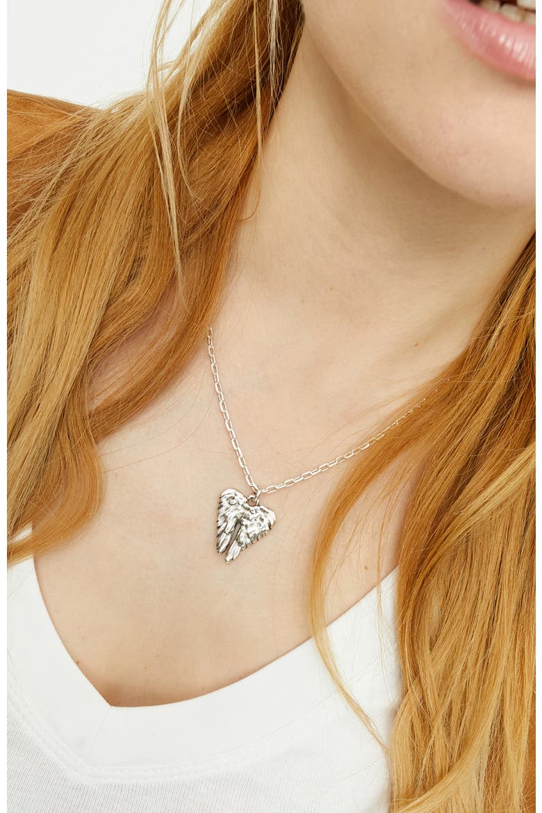 Sterling Silver Plated Short Necklace with Wing Detail, Alternate, color, Silver
