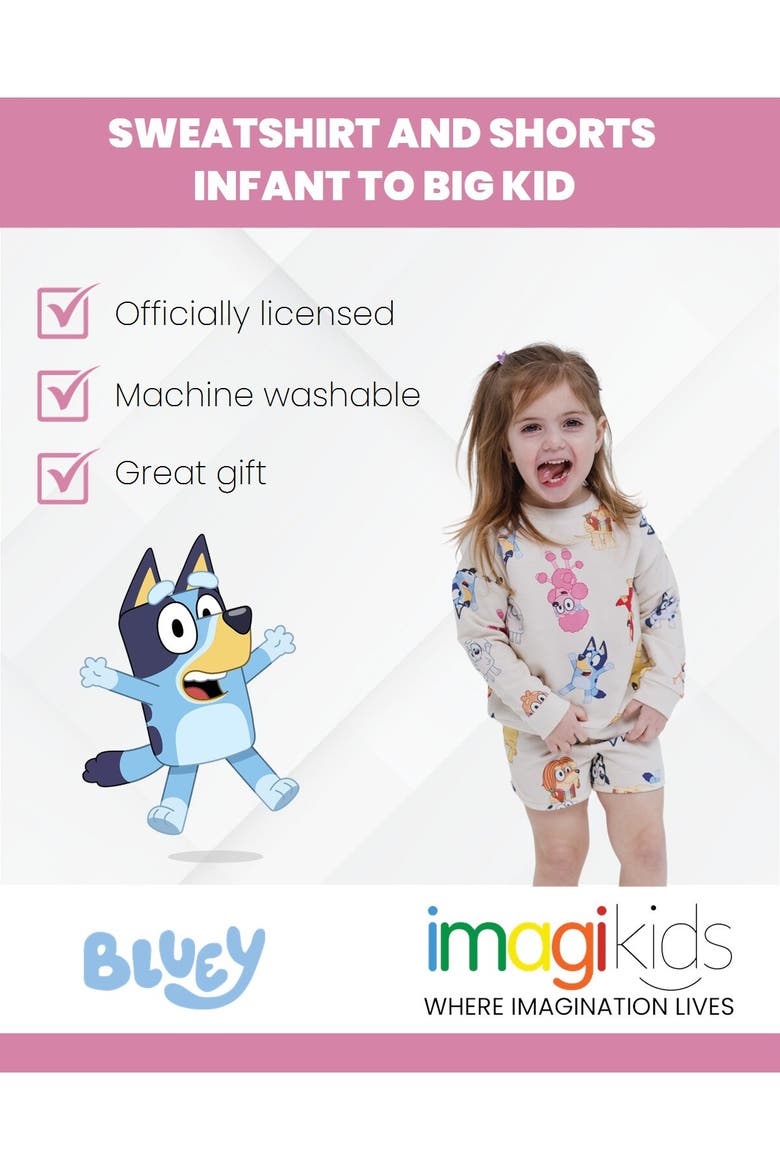 2-Piece Sweatshirt and Shorts Set, Alternate, color, Ivory Bluey Bingo