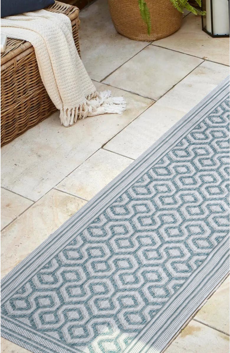 JONATHAN Y Marvao Diamond Trellis Indoor/Outdoor Area Rug, Alternate, color, Teal/Gray