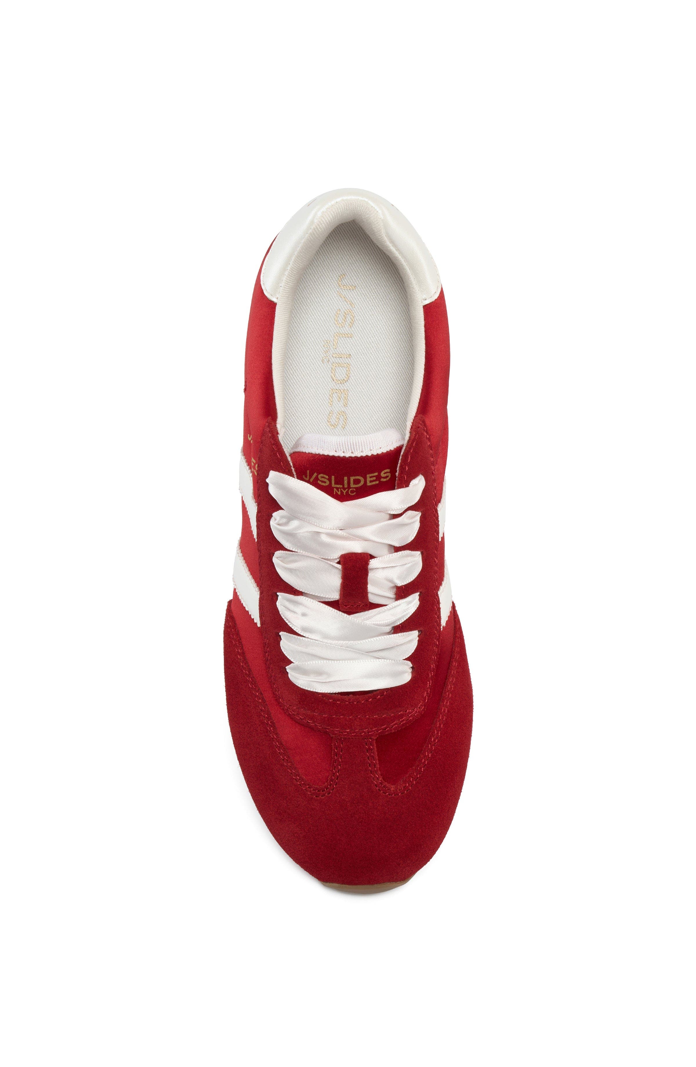 Peggy Satin Sneaker, Alternate, color, Red-Nylon/Suede