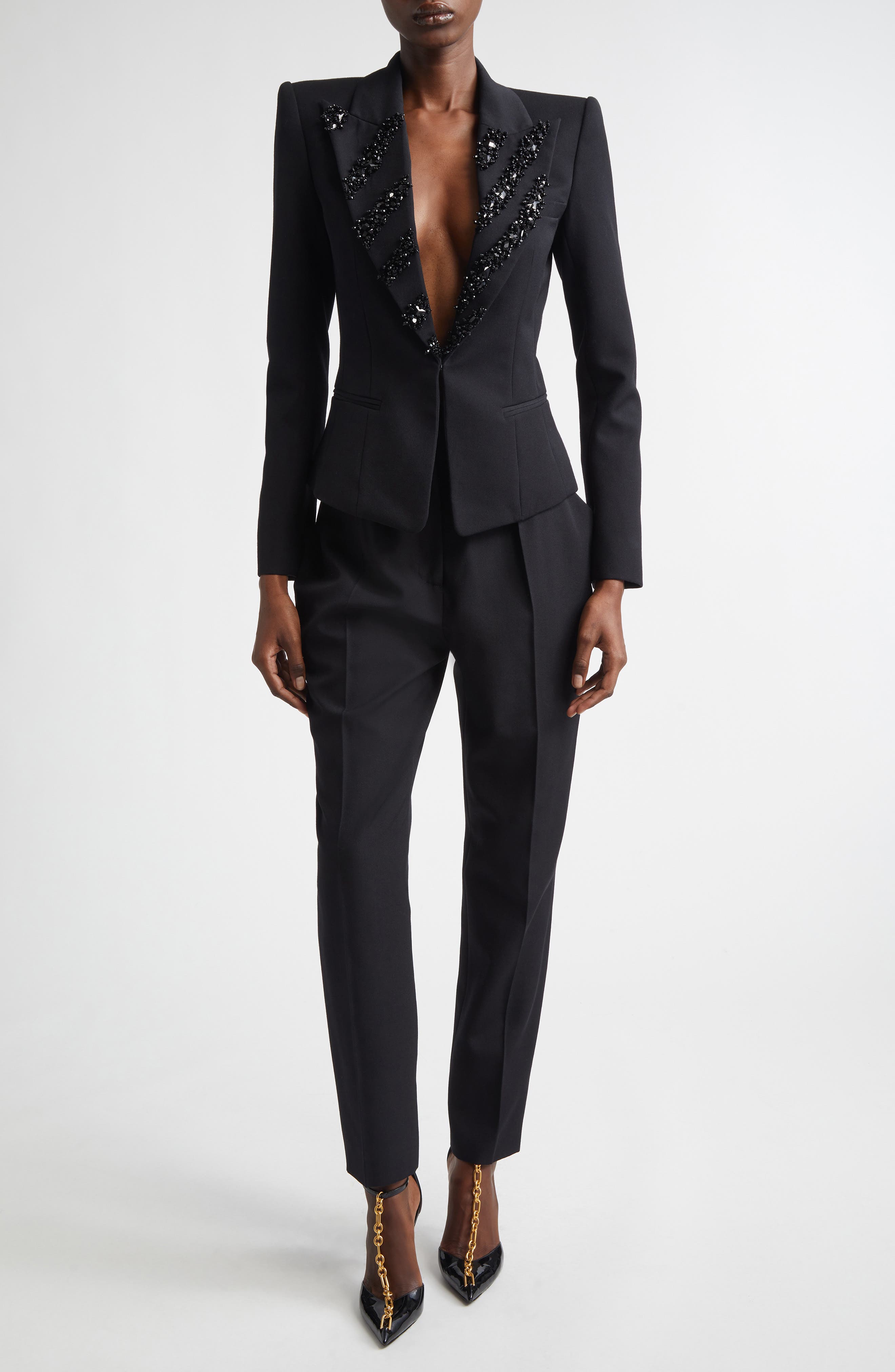 Crystal Zebra Stripe Wool Grain de Poudre Jacket - image 2