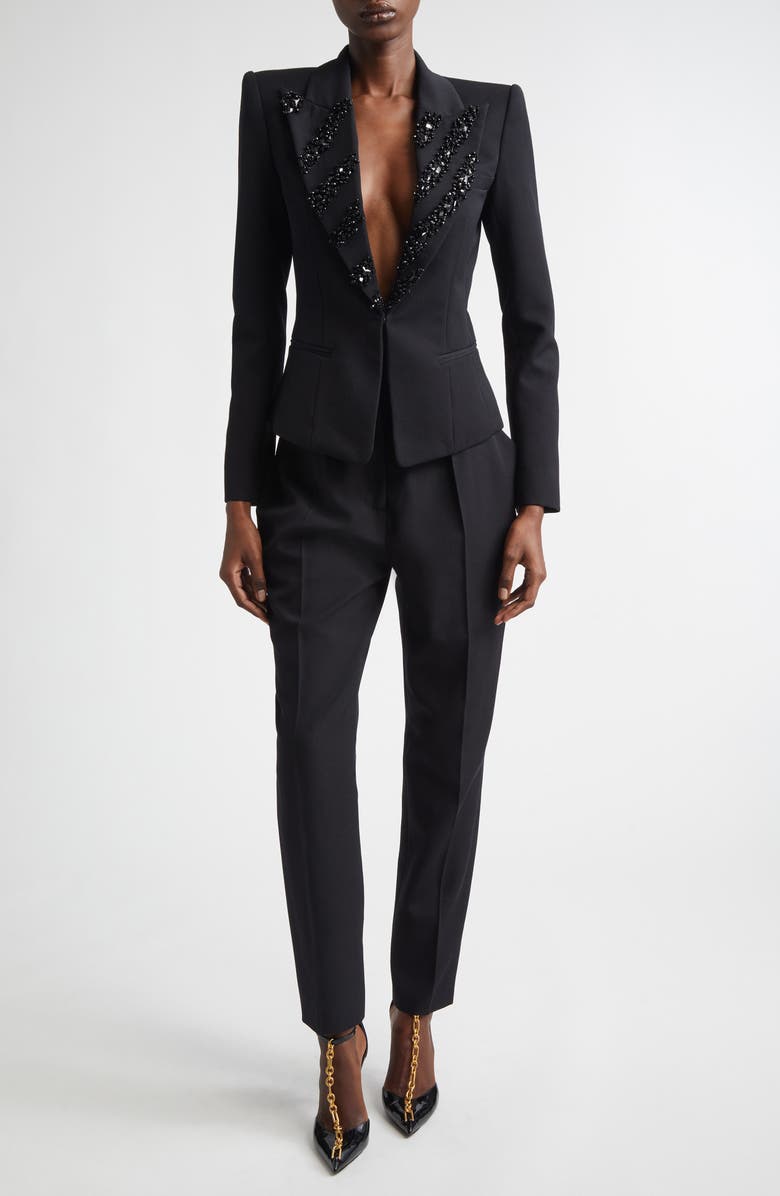 Balmain Tailored High Waist Wool Grain de Poudre Pants, Alternate, color, Black