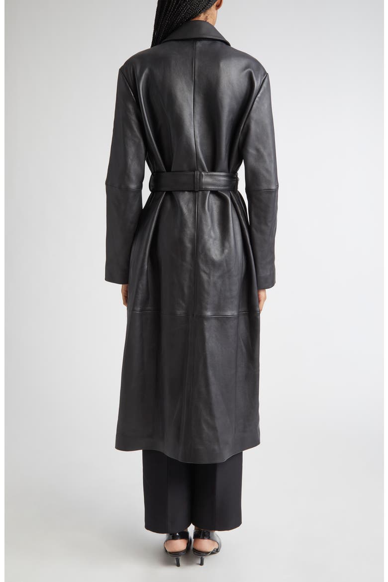 Oversize Belted Leather Coat, Alternate, color, BLACK