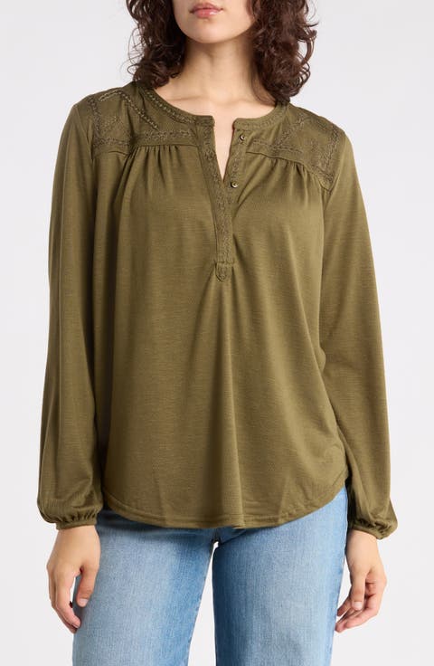 Embroidered Button Front Top
