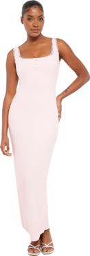 Popilush Shapewear Modal Slimming Lace Trim Henley Tank Maxi Spring Resort Dress