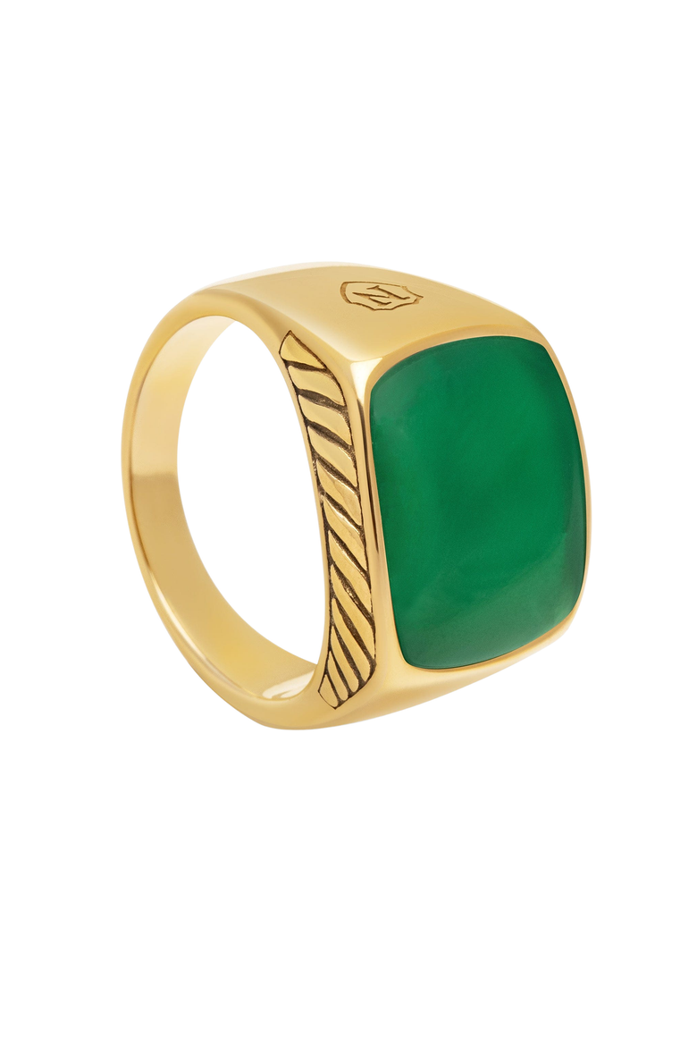 Signet Ring With Green Agate, Alternate, color, Gold / Green Agate