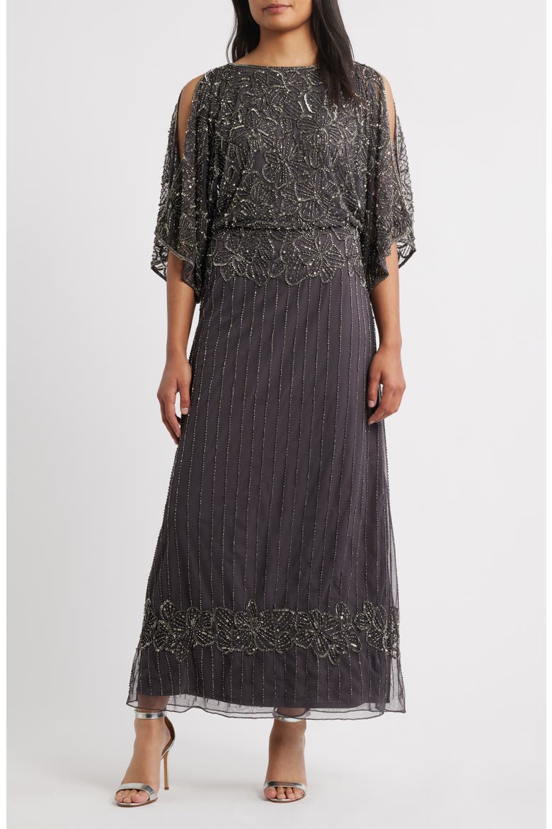 Beaded Cold Shoulder Gown, Main, color, SLATE