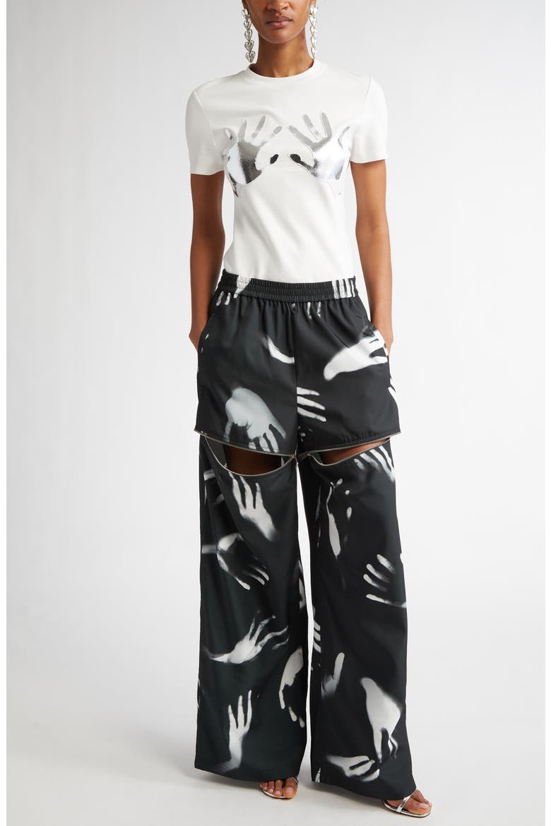 Handprint Slit Wide Leg Track Pants, Alternate, color, BLACK/ WHITE