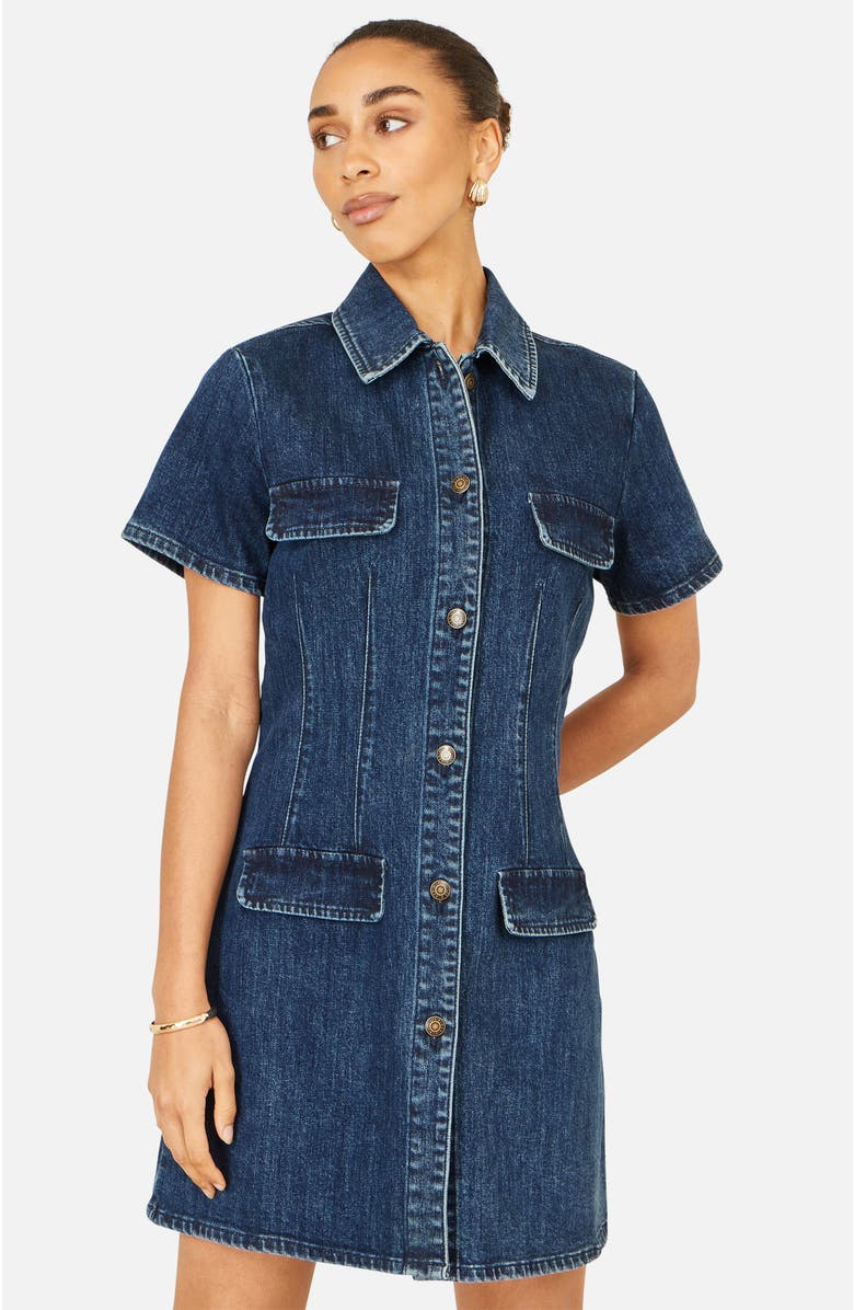 Yumi Denim Stretch Shirt Dress, Alternate, color, Blue