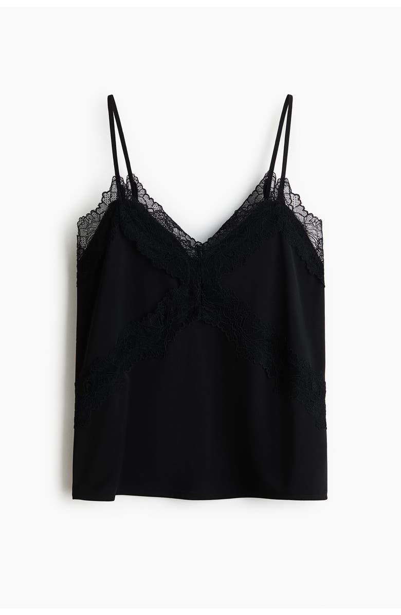 H&M Lace-trimmed Ponte-di-roma Strappy Top, Main, color, Black
