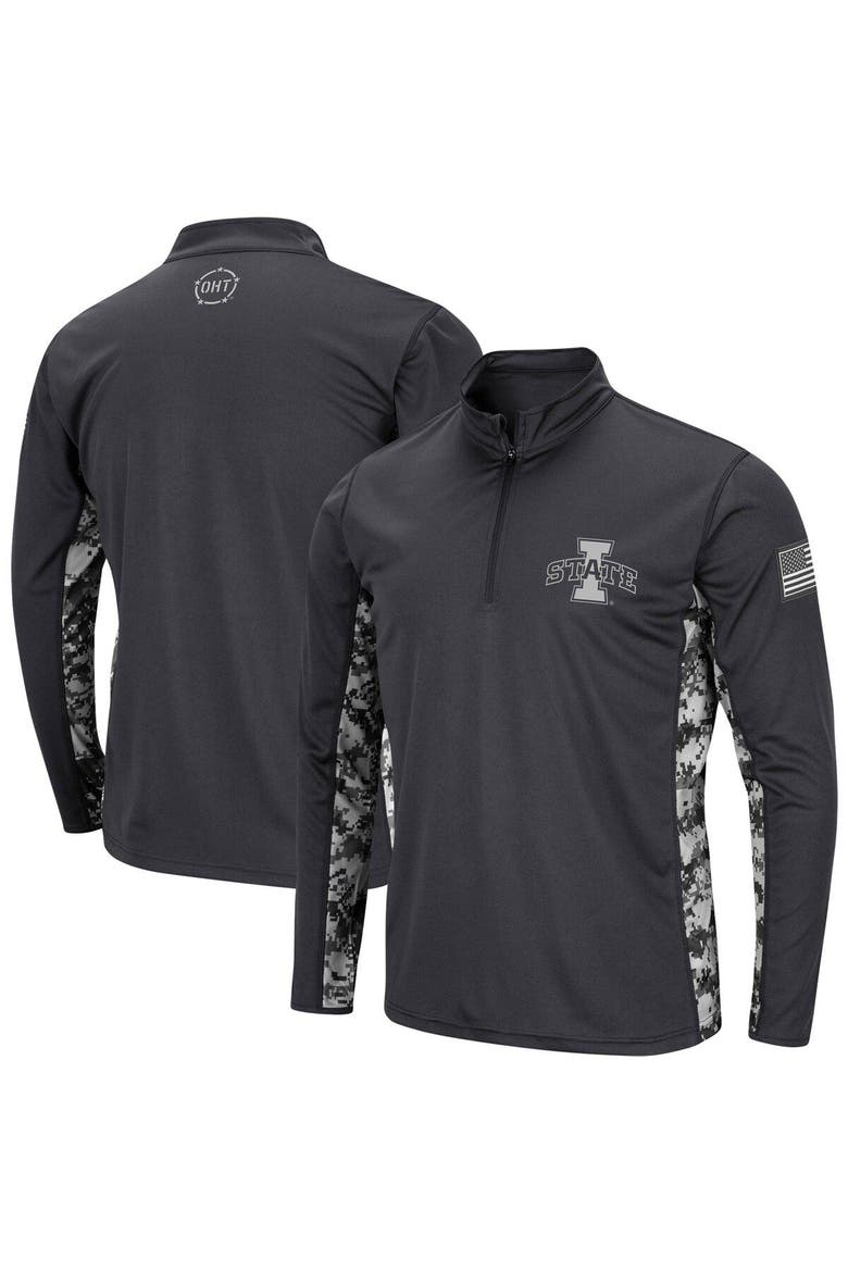 Men's Colosseum Charcoal Iowa State Cyclones OHT Military Appreciation Digital Camo Lightweight Quarter-Zip Pullover, Alternate, color, Charcoal