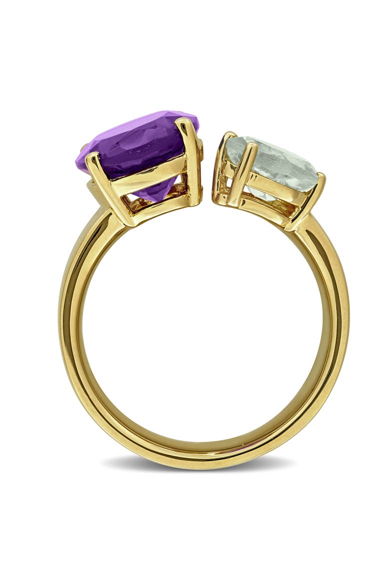 Gemstone 3-Stone Open Ring Yellow Plated Silver, Alternate, color, Amethyst