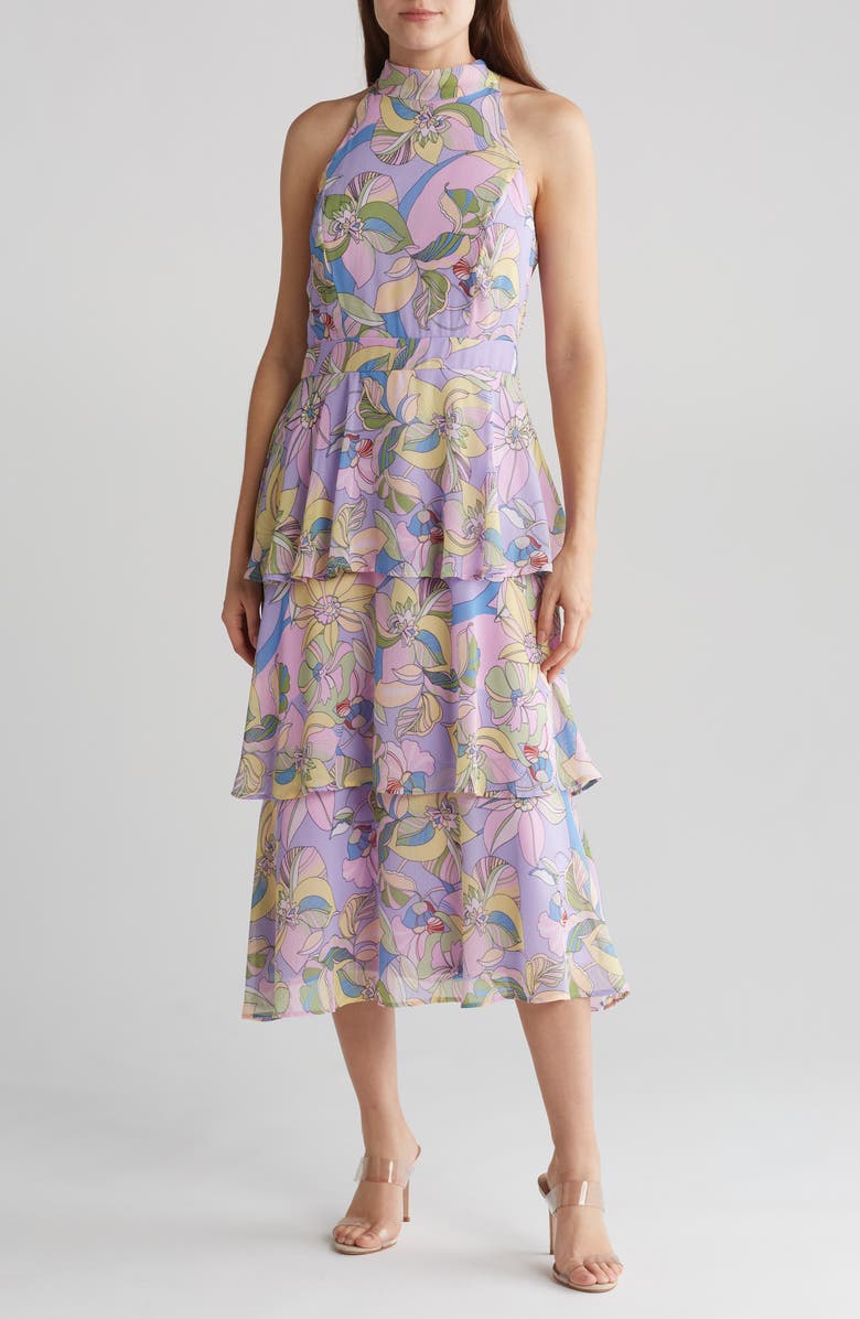Tahari ASL Floral Tiered Dress, Main, color,