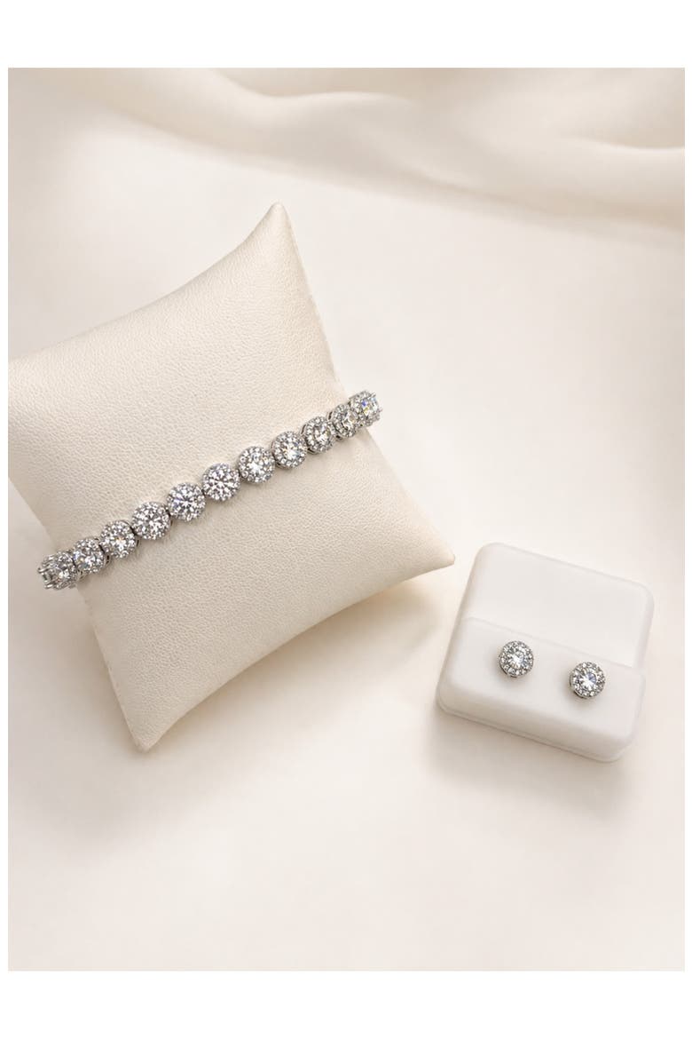 Moissanite Tennis Bracelet & Stud Earring Set, Alternate, color, SILVER PLATED