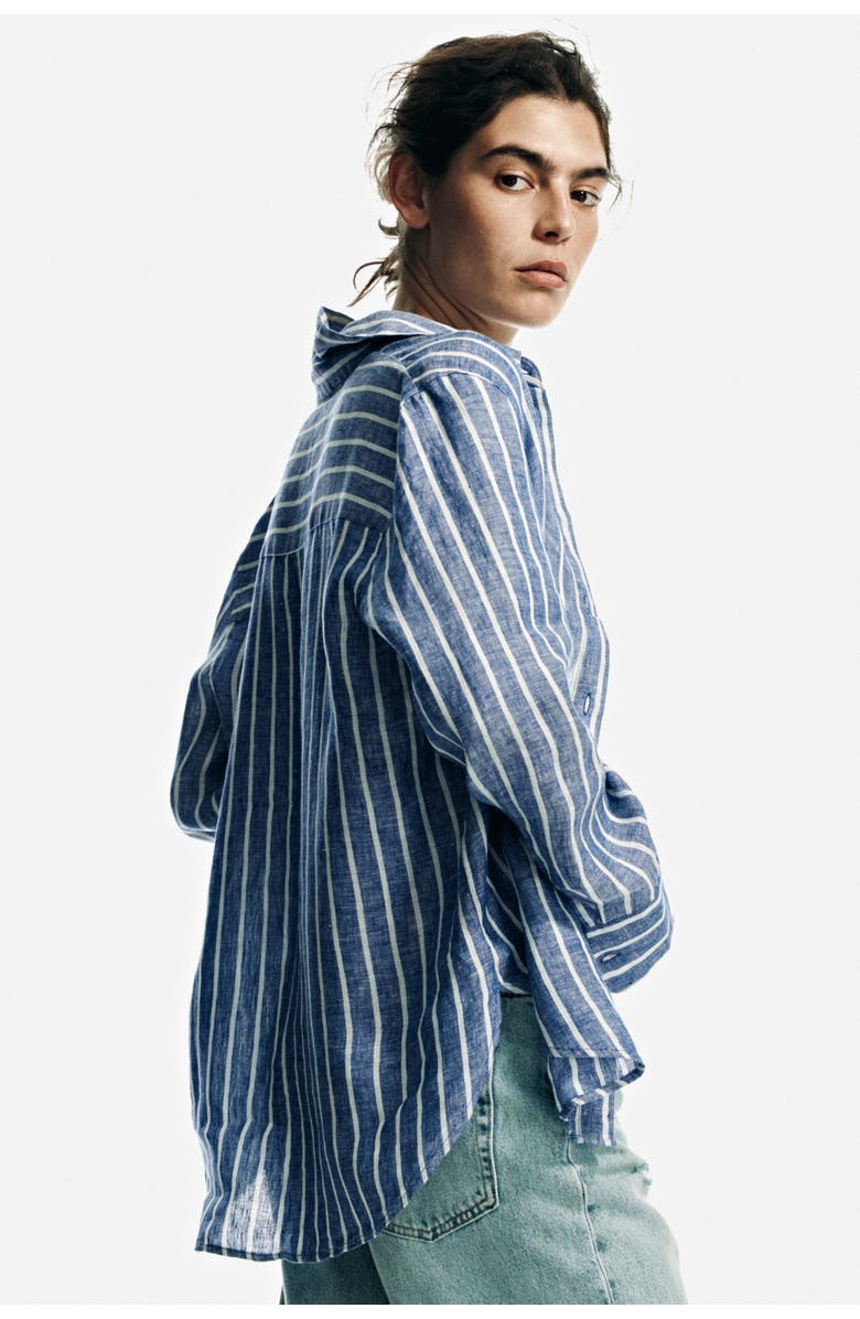 H&M Linen Shirt, Alternate, color, Blue/Striped