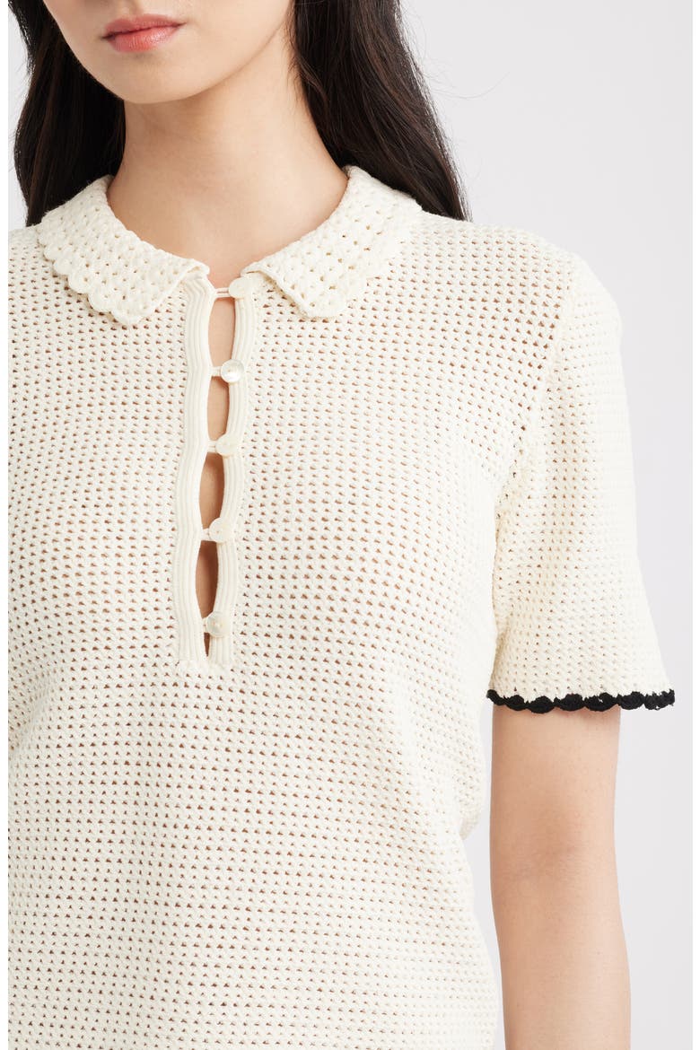 The Daybreak Open Stitch Polo Sweater, Alternate, color, CREAM MULTI