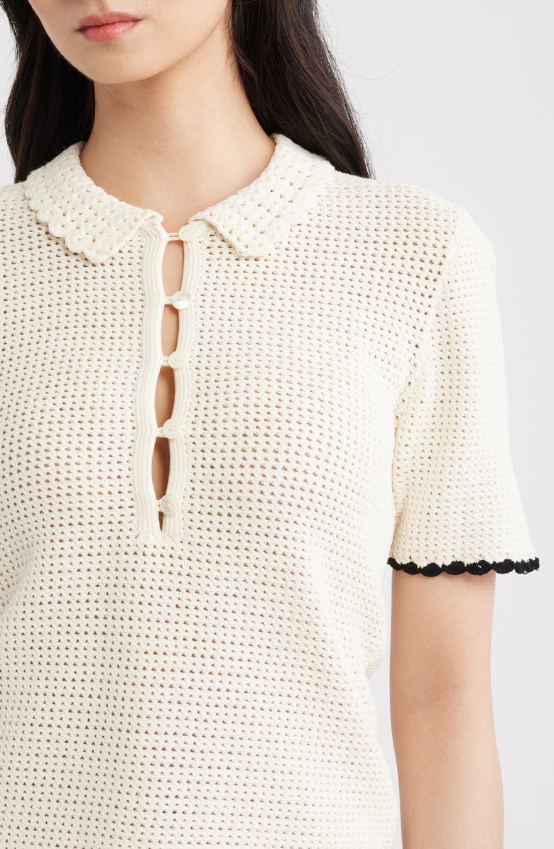 FRAME The Daybreak Open Stitch Polo Sweater, Alternate, color, Cream Multi