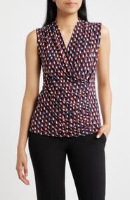Anne Klein Shirred Faux Wrap Top