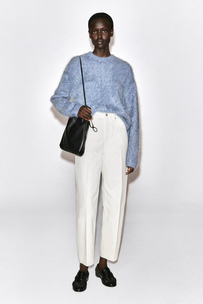 Two-Tone Brushed-Cashmere Sweater, Alternate, color, BLUE MÉLANGE