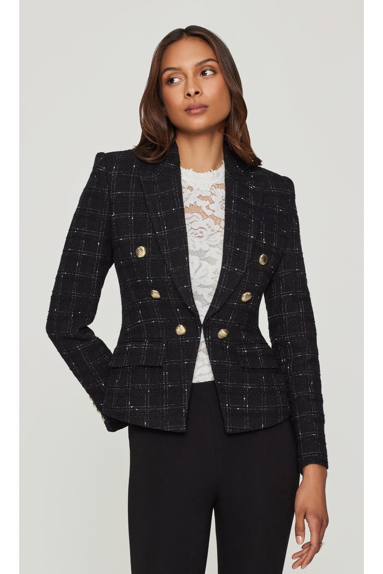 Elsa Windowpane Tweed Blazer, Alternate, color, Black/White