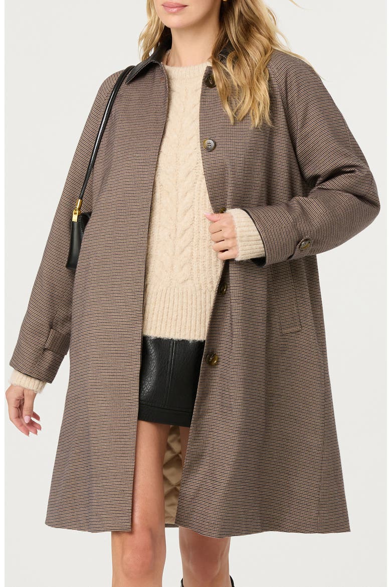 Raiden Faux Leather Collared Coat, Main, color, BROWN PLAID