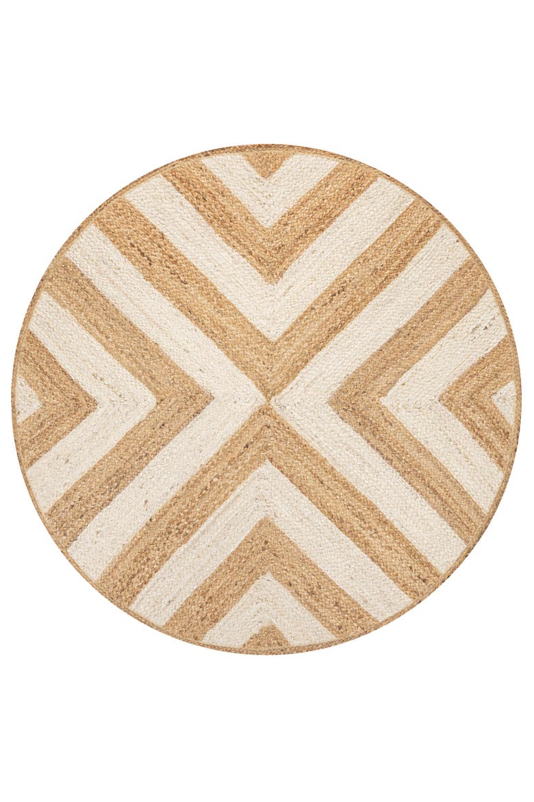Piper Two-Tone Chevron Round Jute Round Area Rug, Main, color, Cream/Natural