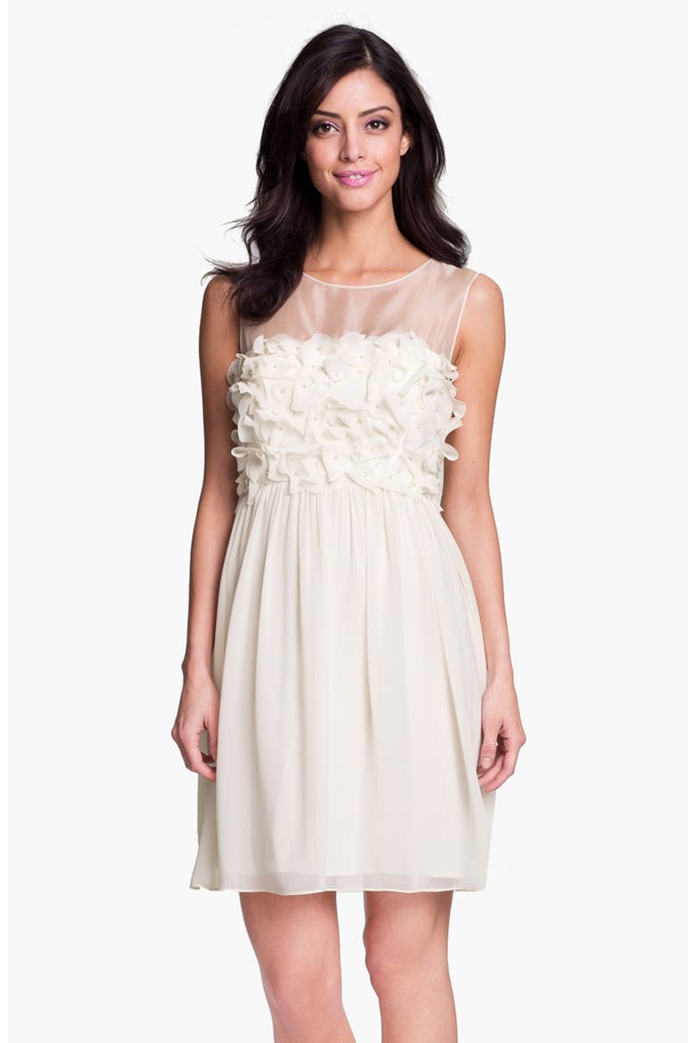 Embellished Ruffle Chiffon Dress, Main, color, VANILLA BEAN