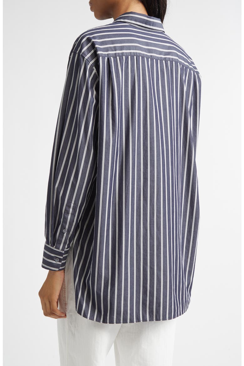 Yorke Stripe High-Low Cotton Poplin Button-Up Shirt, Alternate, color, CHARCOAL STRIPE
