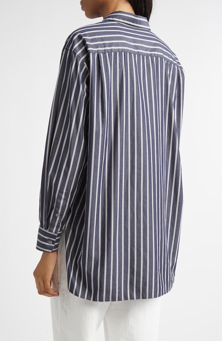 Nili Lotan Yorke Stripe High-Low Cotton Poplin Button-Up Shirt, Alternate, color, Charcoal Stripe