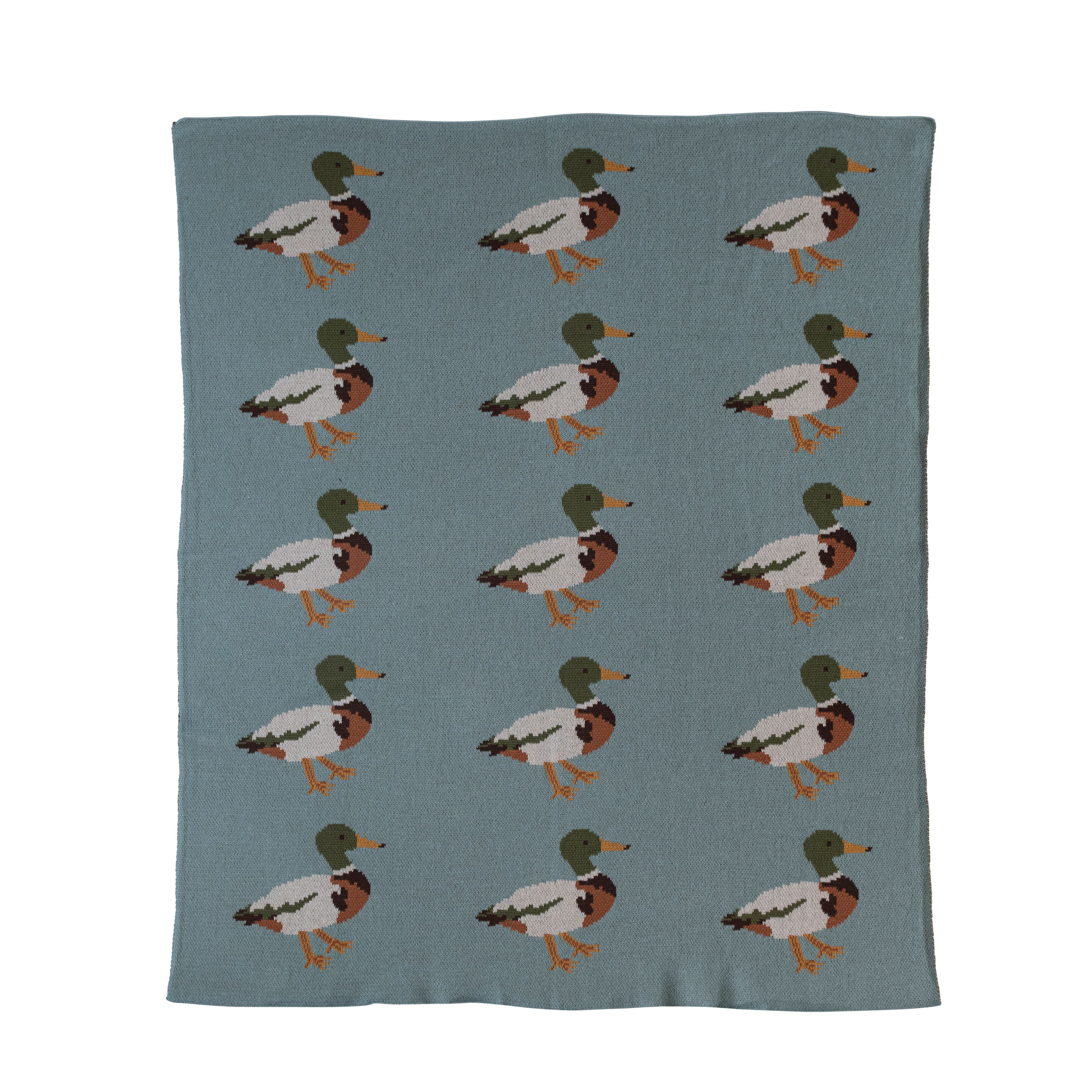 Storied Home Soft Cotton Knit Baby Blanket With Decorative Duck Print, Multicolor In Blue
